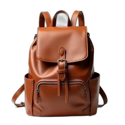 earth tones, brown, leather, backpack transparent PNG cut-out