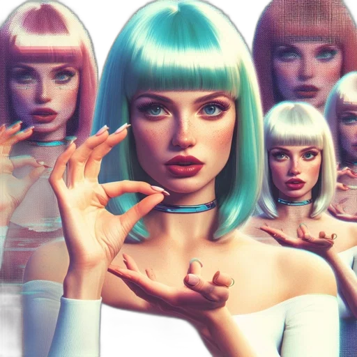 jewelry, face, hair, vaporwave transparent PNG cut-out
