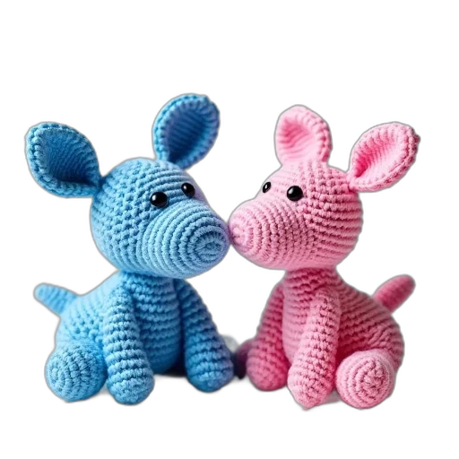 3d render, two, crochet, animals transparent PNG cut-out
