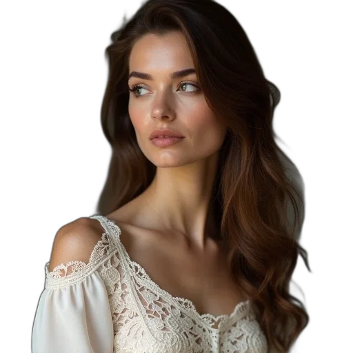 dress, face, jewelry, hair transparent PNG cut-out