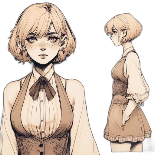 dress, jacket, staff, concept art transparent PNG cut-out