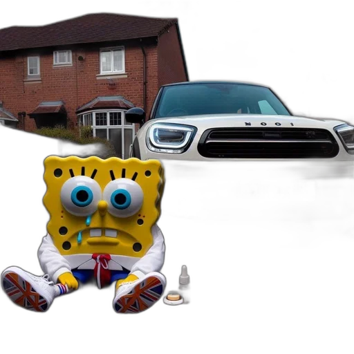 car, robot, 3d render, city street transparent PNG cut-out