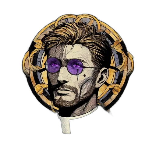 jacket, staff, cyberpunk, comic book art transparent PNG cut-out