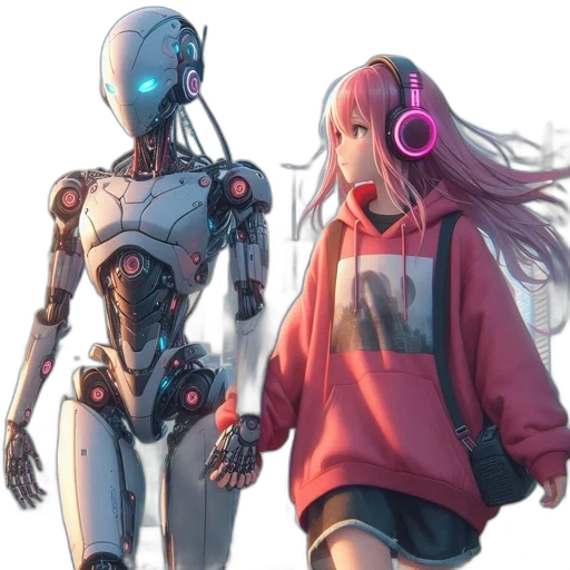 robot, jacket, weapon, cyberpunk transparent PNG cut-out
