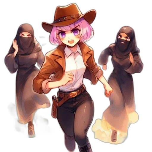 weapon, staff, jacket, hat transparent PNG cut-out