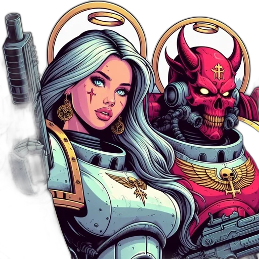 comic book art, concept art, two, contrasting transparent PNG cut-out