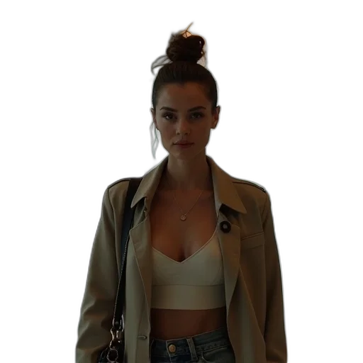 jacket, jewelry, staff, hair transparent PNG cut-out