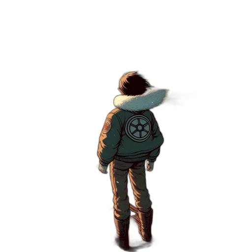 jacket, hat, robot, staff transparent PNG cut-out