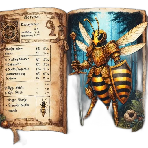 concept art, fantasy art, golden, bee-themed transparent PNG cut-out