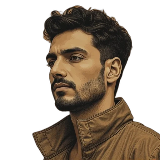 jacket, face, photorealistic, oil painting transparent PNG cut-out