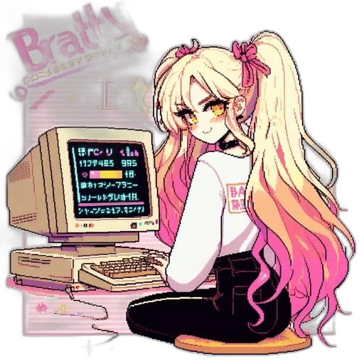 staff, robot, hair, pixel art transparent PNG cut-out
