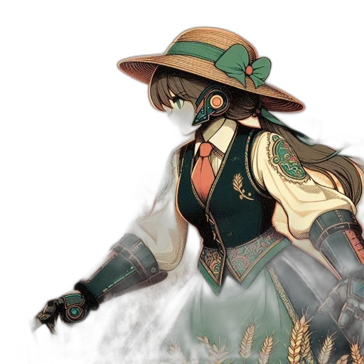 hat, staff, weapon, dress transparent PNG cut-out