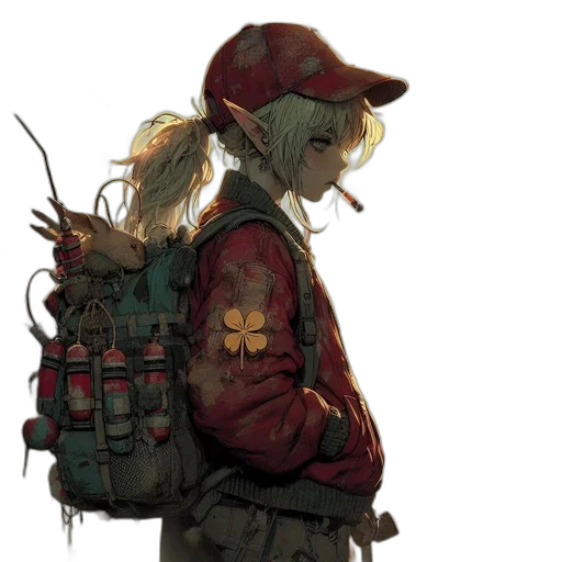 jacket, hat, weapon, staff transparent PNG cut-out