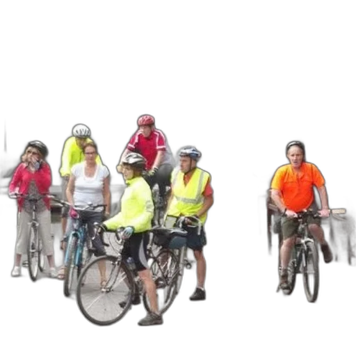 group, cyclists, wearing, helmets transparent PNG cut-out