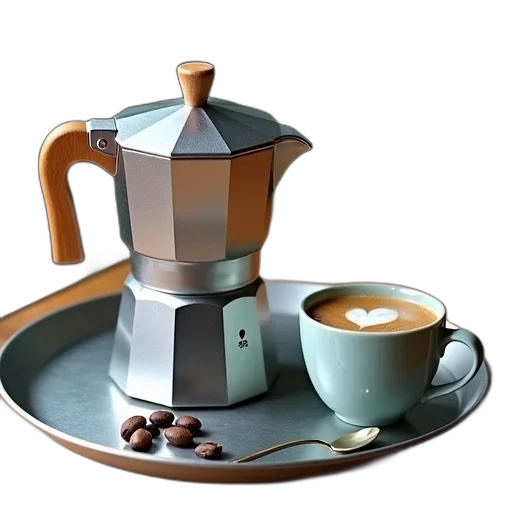 3d render, photorealistic, silver, coffee transparent PNG cut-out