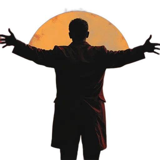 jacket, staff, concept art, sunset transparent PNG cut-out