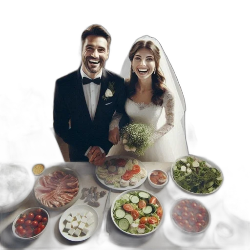 food, photorealistic, bride, groom transparent PNG cut-out