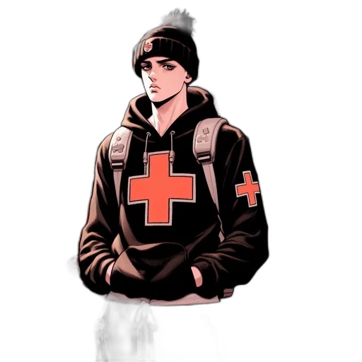 jacket, staff, pixel art, comic book art transparent PNG cut-out