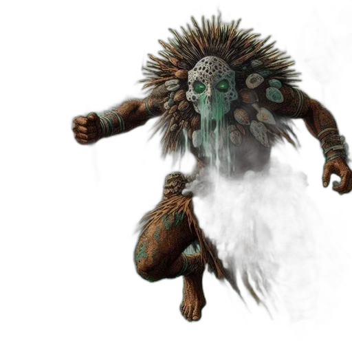 creature, mask, hair, staff transparent PNG cut-out