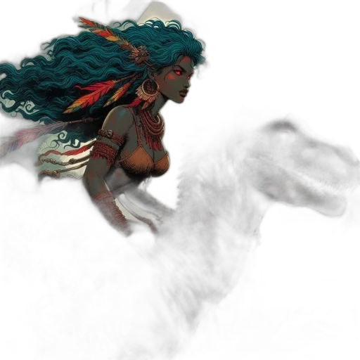 dragon, mask, hair, staff transparent PNG cut-out