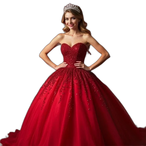 dress, crown, photorealistic, red transparent PNG cut-out