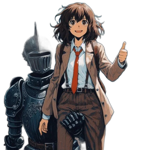 robot, jacket, weapon, staff transparent PNG cut-out