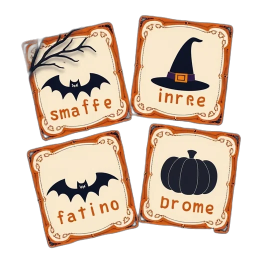 halloween, spelling, activity, three transparent PNG cut-out