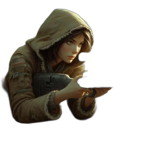 jacket, weapon, face, staff transparent PNG cut-out
