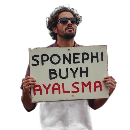 man, holding, sign, reads transparent PNG cut-out