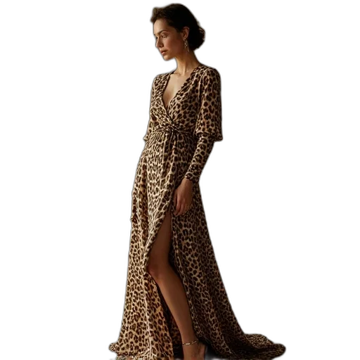 dress, earth tones, golden, leopard transparent PNG cut-out