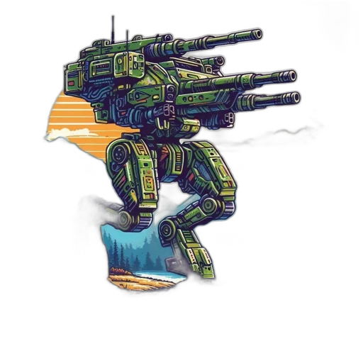 robot, weapon, concept art, pixel art transparent PNG cut-out