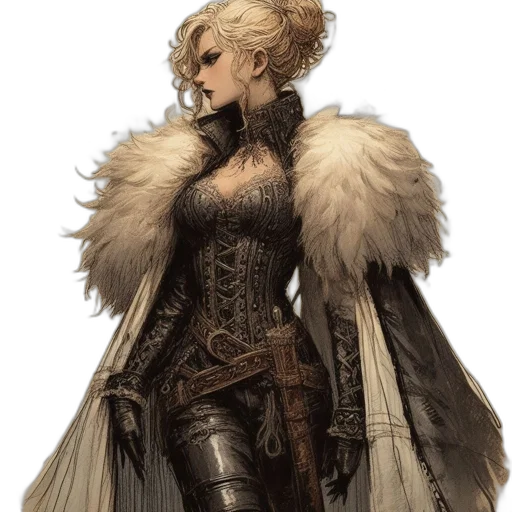 dress, jacket, staff, concept art transparent PNG cut-out