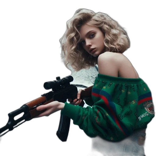 weapon, jacket, dress, hair transparent PNG cut-out