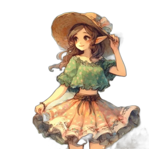 dress, hat, staff, flower transparent PNG cut-out