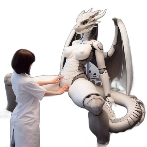 dragon, robot, staff, creature transparent PNG cut-out