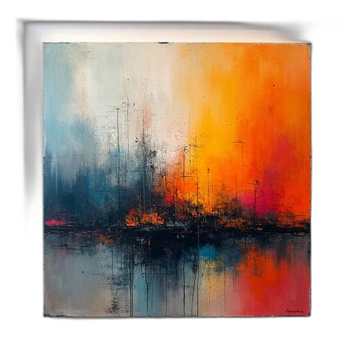 oil painting, watercolor, sunset, fog transparent PNG cut-out