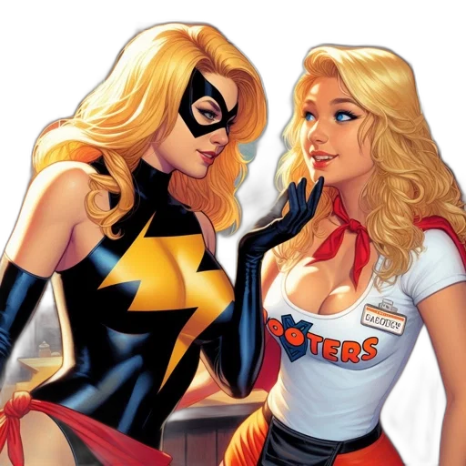 comic book art, concept art, two, women transparent PNG cut-out