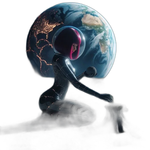 robot, staff, mask, creature transparent PNG cut-out