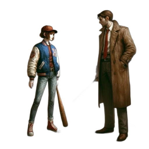 jacket, hat, staff, concept art transparent PNG cut-out