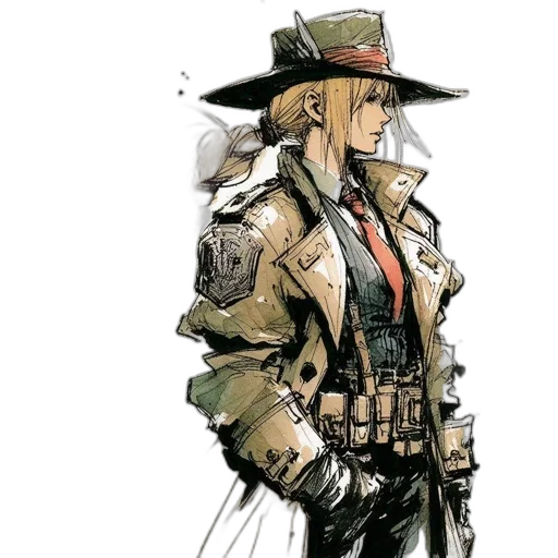 jacket, hat, weapon, staff transparent PNG cut-out