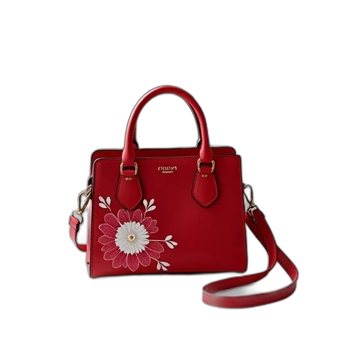 red, handbag, floral, design transparent PNG cut-out