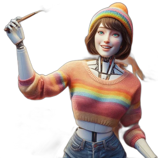 robot, jacket, staff, hat transparent PNG cut-out