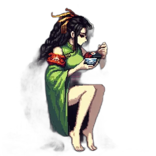 dress, staff, dragon, pixel art transparent PNG cut-out