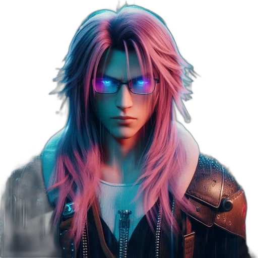 jacket, hair, face, cyberpunk transparent PNG cut-out