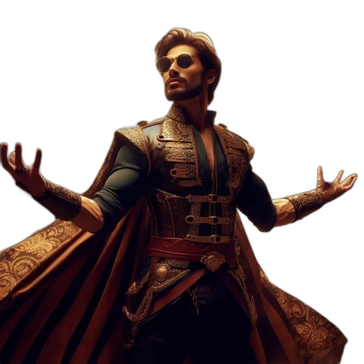 jacket, staff, concept art, 3d render transparent PNG cut-out