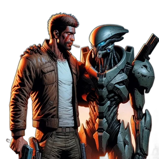jacket, robot, comic book art, concept art transparent PNG cut-out