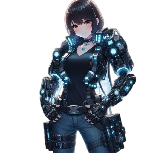 robot, weapon, jacket, cyberpunk transparent PNG cut-out