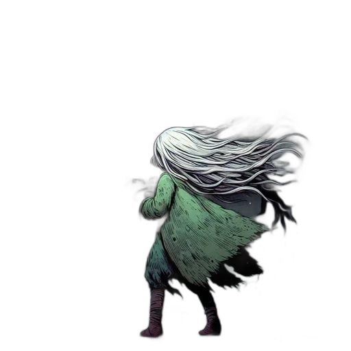 hair, creature, dragon, staff transparent PNG cut-out