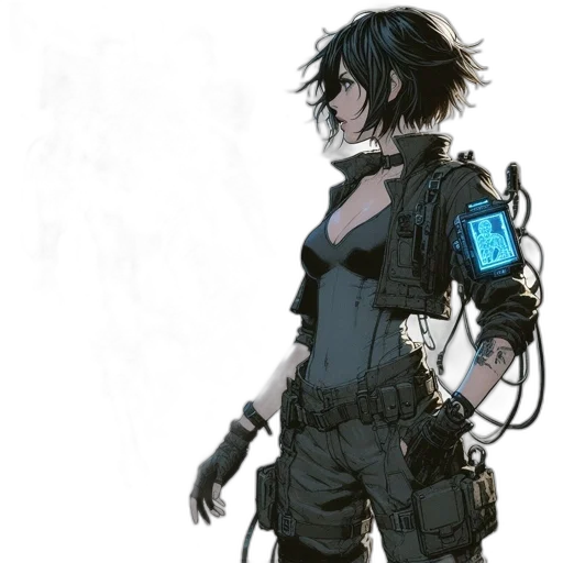 robot, weapon, jacket, cyberpunk transparent PNG cut-out
