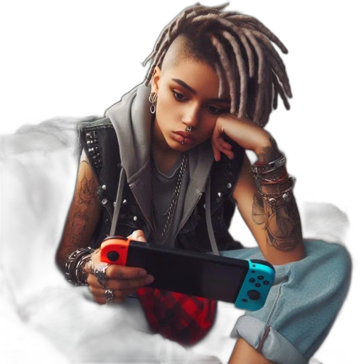 jacket, hair, face, weapon transparent PNG cut-out